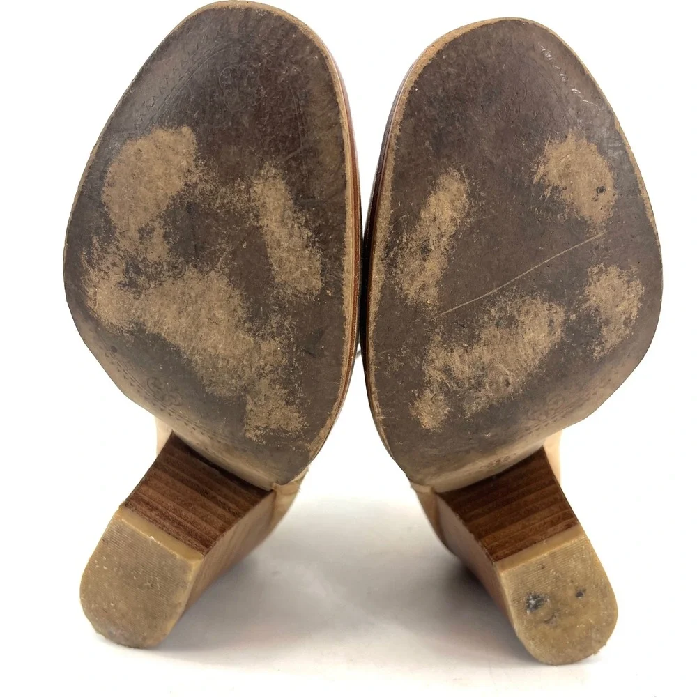 Isola Lander‎ Women's 8.5 Tan Leather Heel Ankle Booties Side Zip Strappy